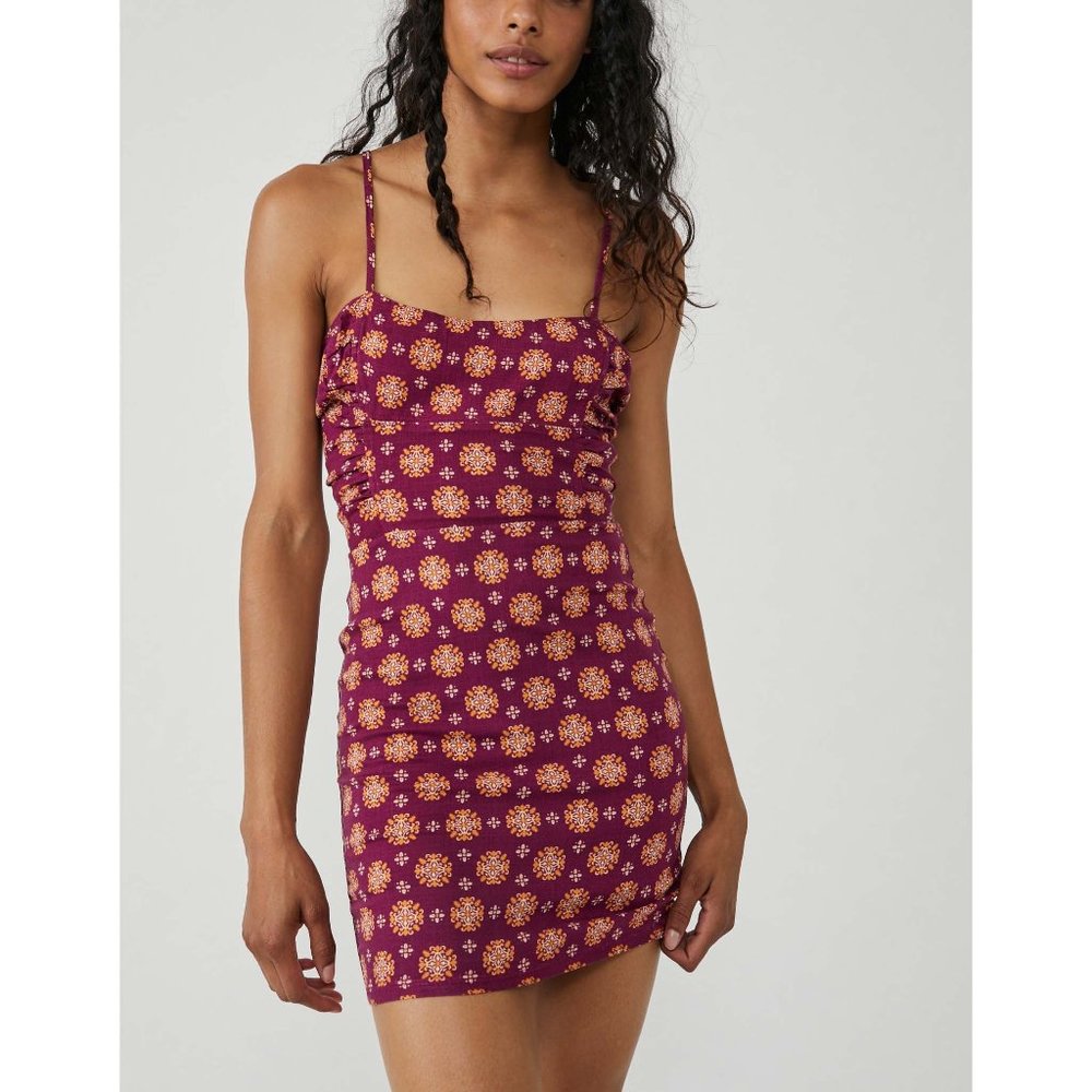 NWT Free People Center of Attention Mini Slip Dress / Fig Combo
